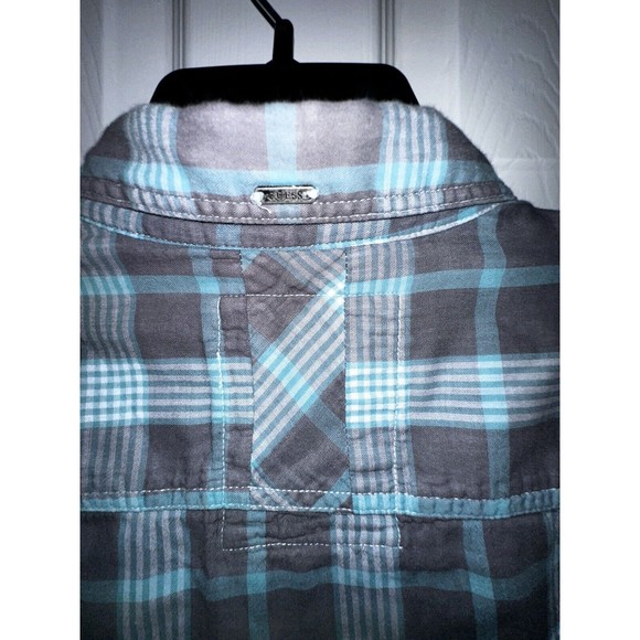 Guess 81 Button Down Shirt Men's XL Grey Blue Plaid Short Sleeve Up - Picture 6 of 6